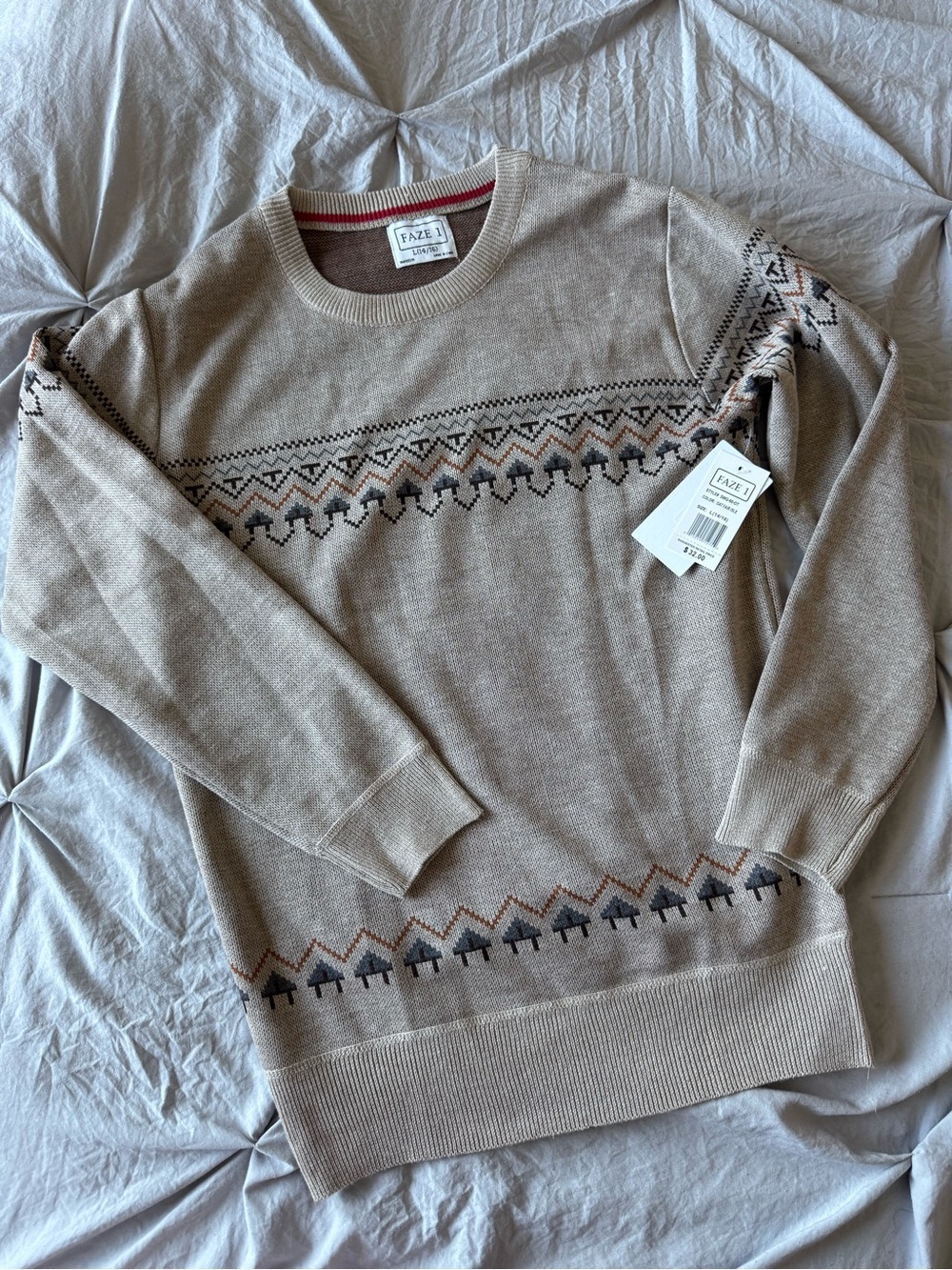 Faze 1 Kids Beige Patterned Crewneck Sweater